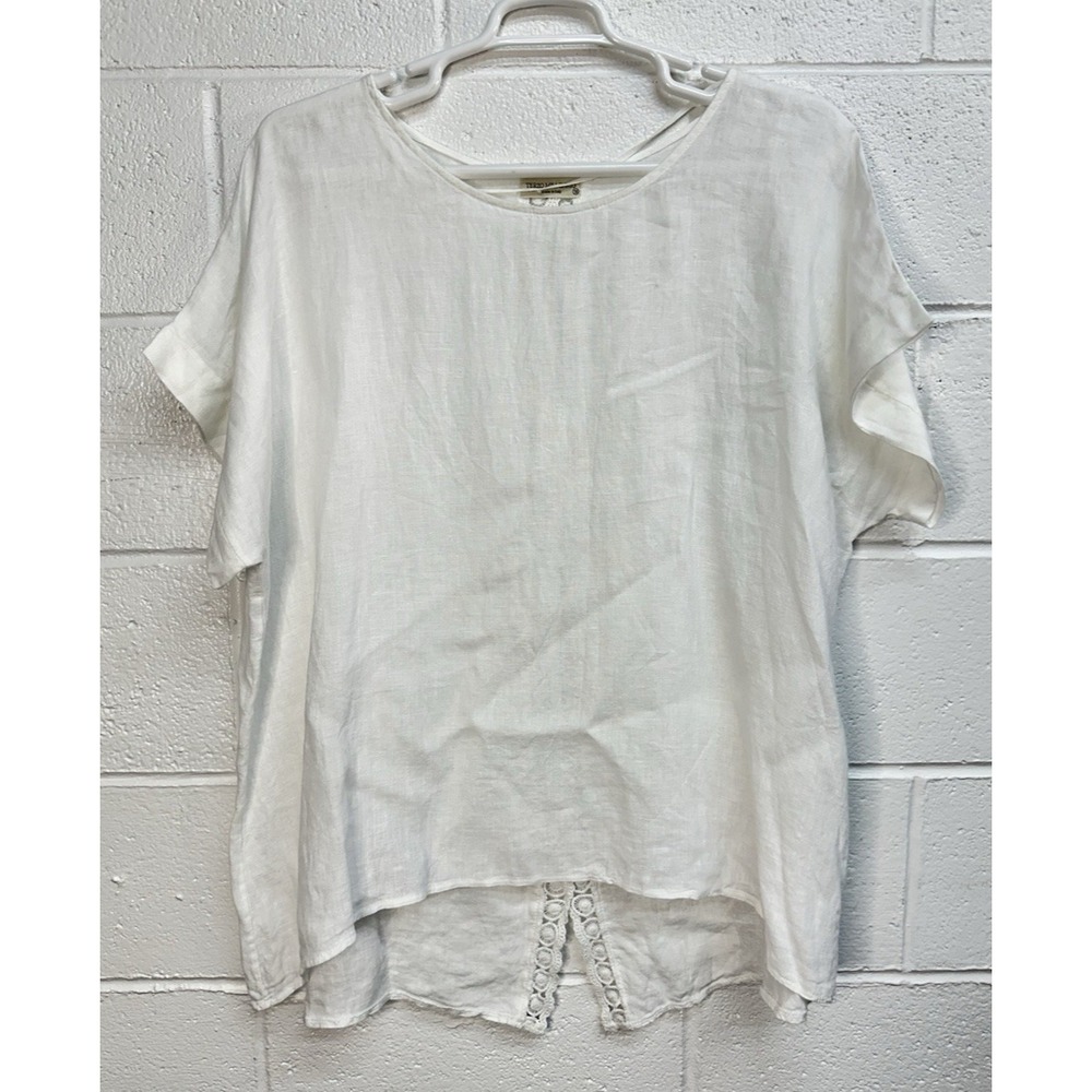Terzo Millennio Tunic White Linen Crochet Lace Back / Womens 1X